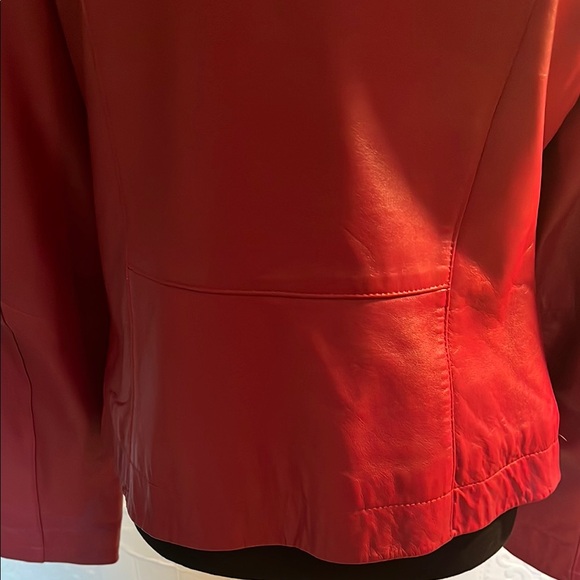 Red Leather Jacket with Fitted Silhouette - Picture 8 of 16